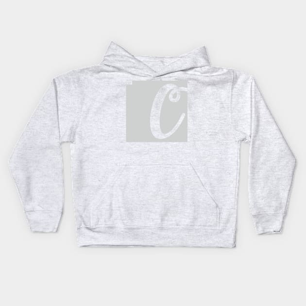 Letter C Elegant Cursive Calligraphy Initial Monogram Kids Hoodie by porcodiseno